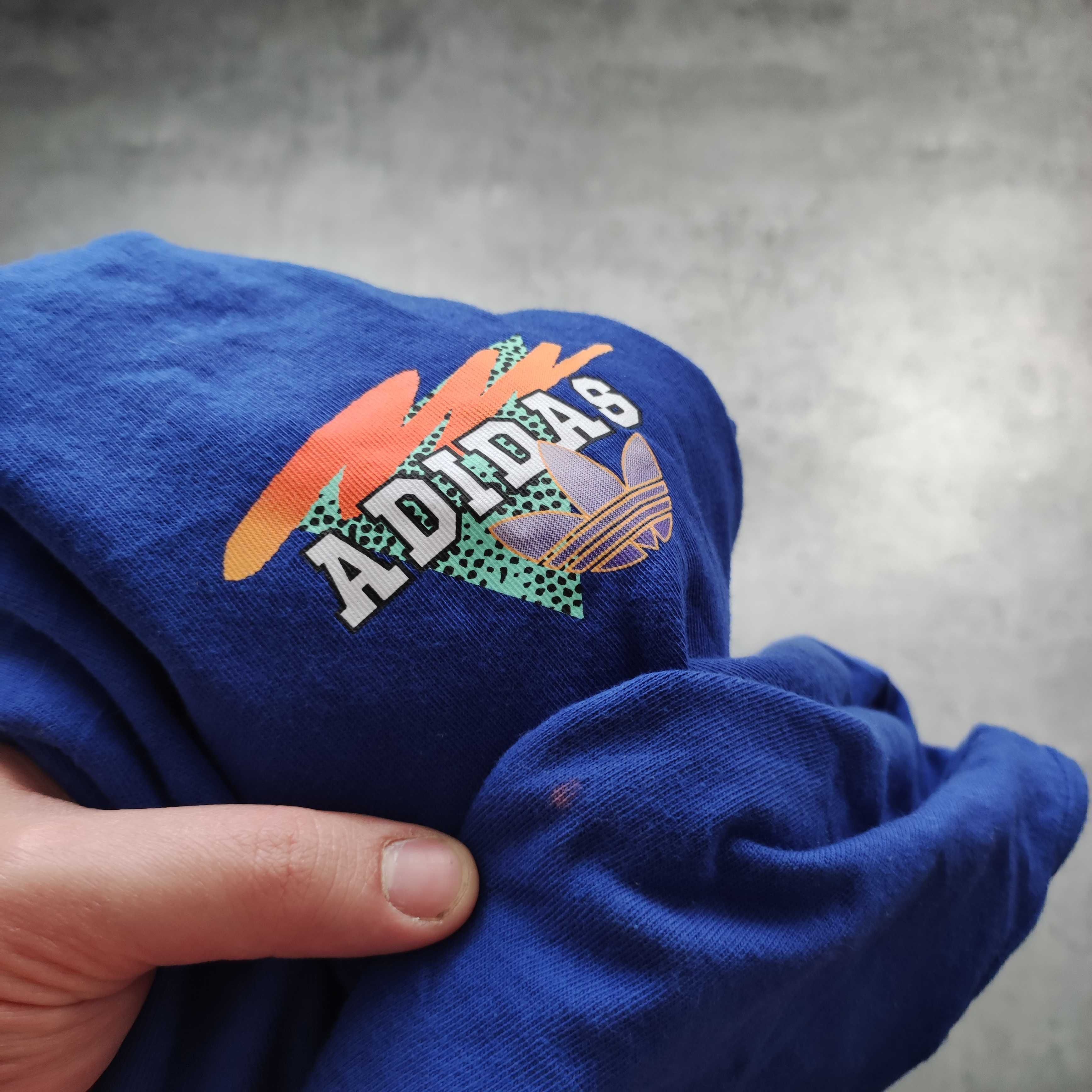 MĘSKA Koszulka Bawełna Granatowa Duże Logo Plecy Nadruk Adidas Letnia