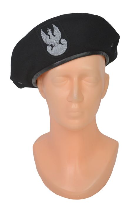beret wojskowy czarny 418/mon z wyszywanym orłem 54