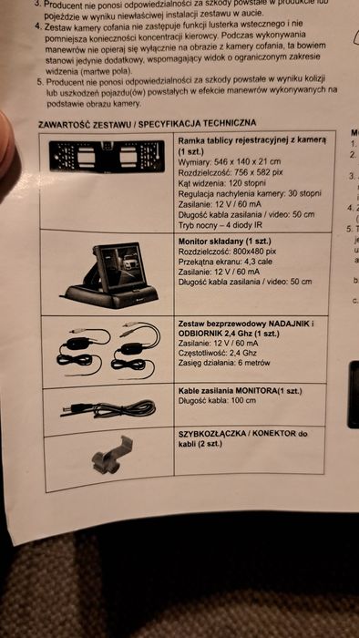 Kamera cofania bezprzewodowa + monitor 4,3 zestaw nowy