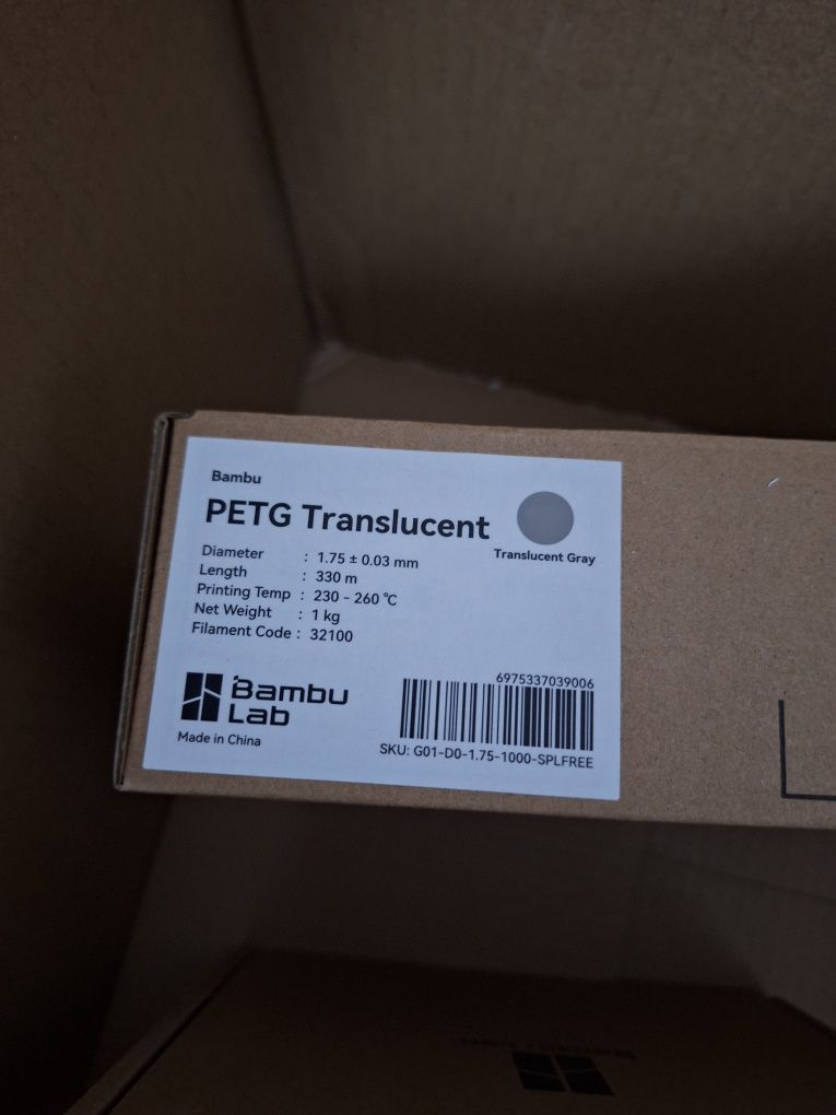 Bambu lab filament PETG Translucent Szarny przezroczysty refil