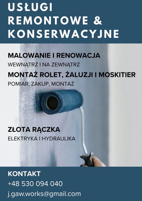 Złota rączka, składanie mebli, malowanie, rolety, moskitiery