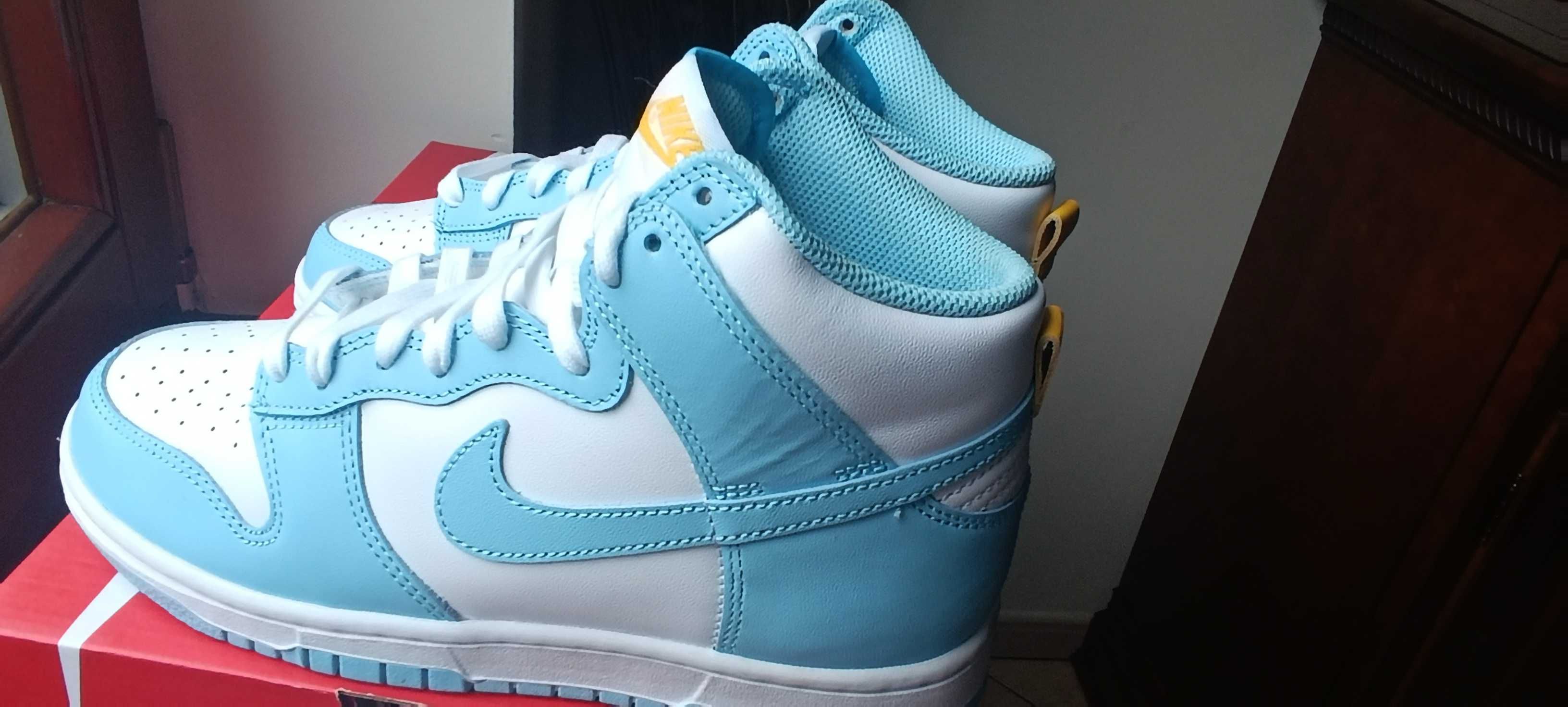 Eur 38,5 (24 cm) Nike Dunk High Blue Chill Biało błękitne DD1399,-401