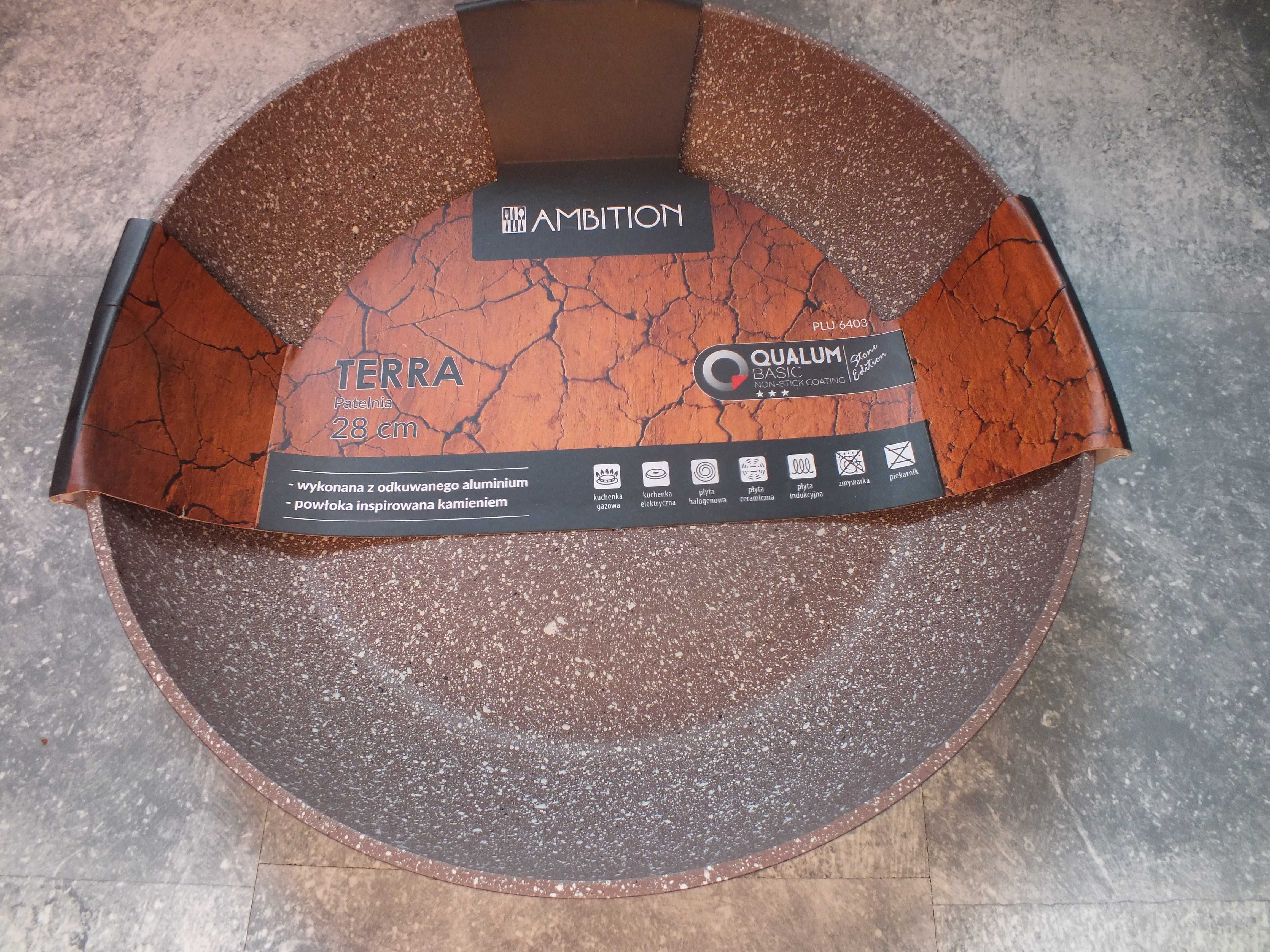 patelnia AMBITION TERRA 28cm aluminium odkuwane NOWA indukcja kamień