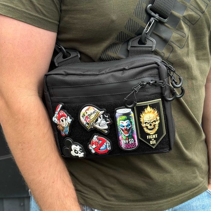 Тактична сумка через плече чоловіча чорна з липучкою під патчі