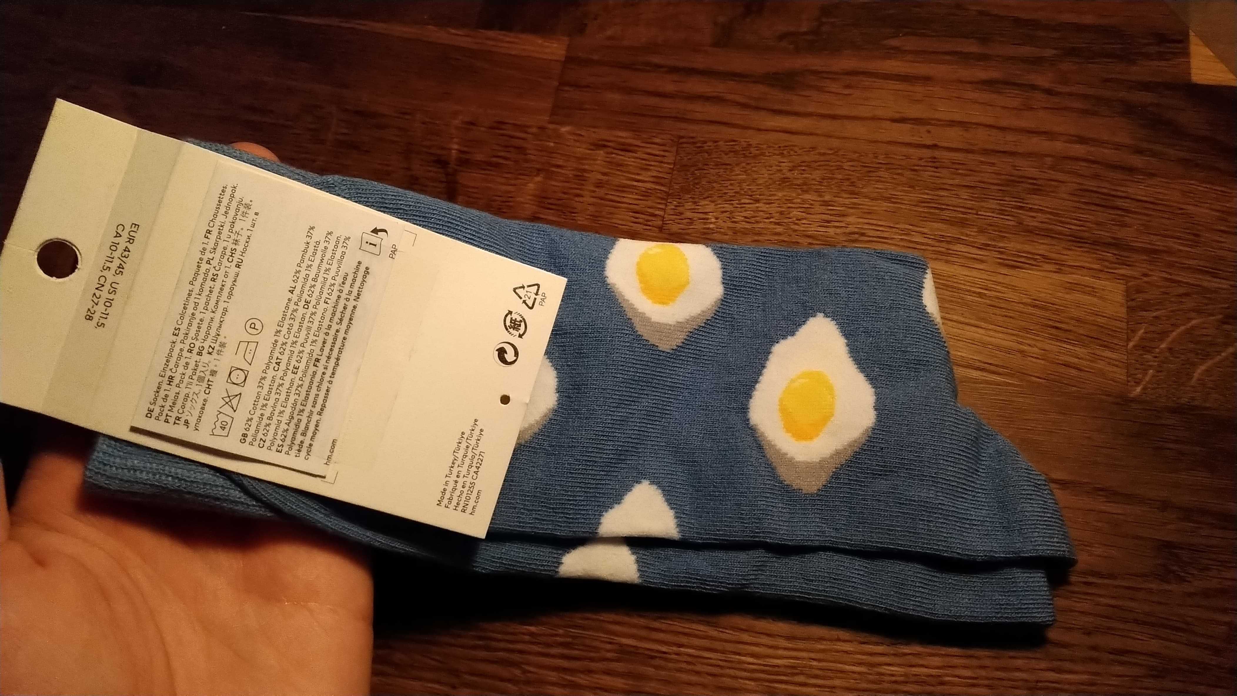 Skarpetki H&Mz motywem jajka, rozm 45, unisex, jakość, piękno,zadbanie