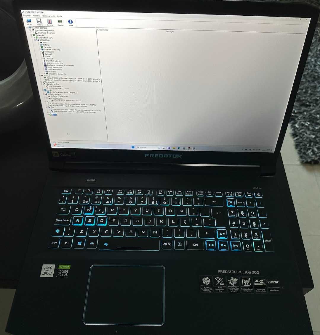 Portatil Gamming Helios Predator 300 Core i7-Nvidia RTX-17,3pol