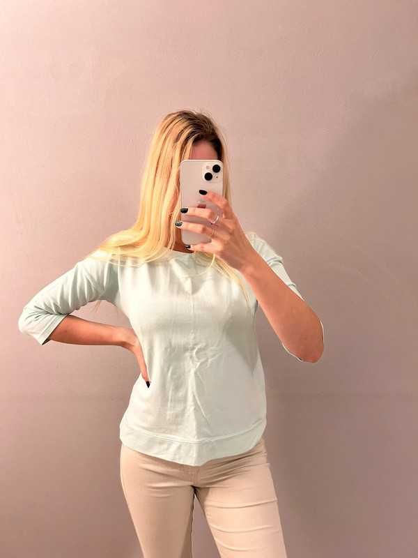 Miętowa bluza z rękawami 3/4 S M zasuwana z tyłu na zamek ze wstążką