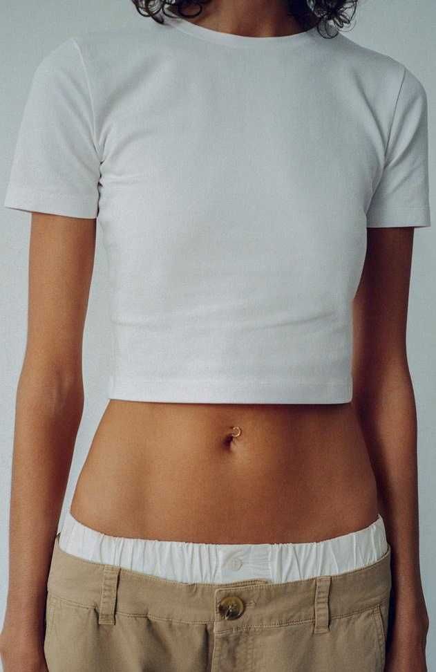 Zara укорочена біла футболка | оригінал | в наявності