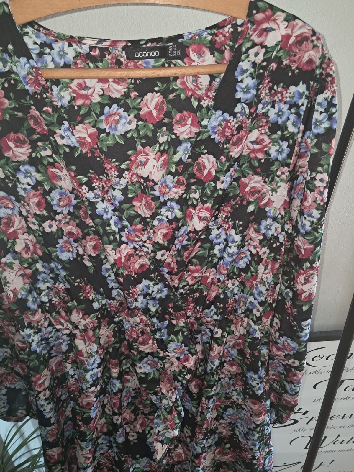 Sukienka midi kwiaty 46 plus size XXL zwiewna duży dekolt