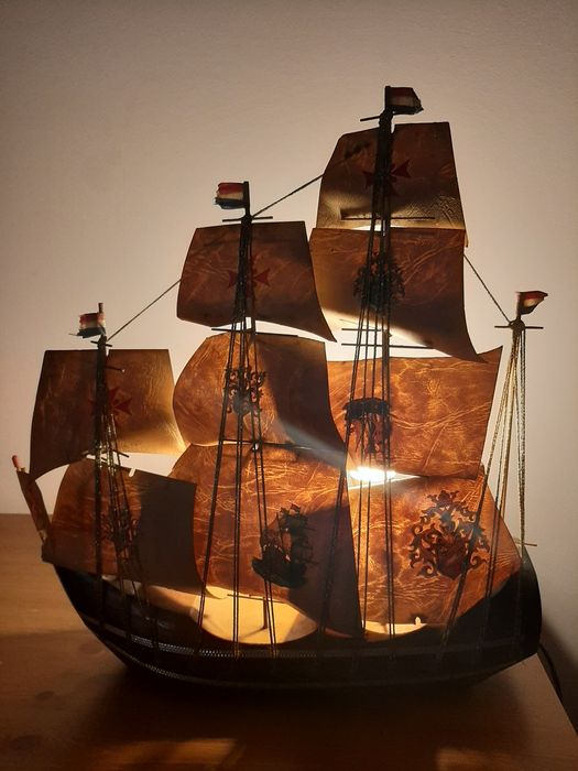 Escuna vela navio madeira holandês candieiro com luz eléctrica
