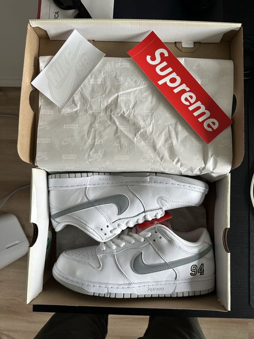 Supreme x Nike Dunk Low SB (White Metallic Silver)