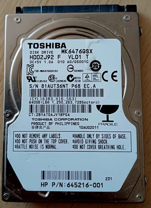 HD SATA 2.5" 500 GB, 320 GB, 250 GB, 80GB
