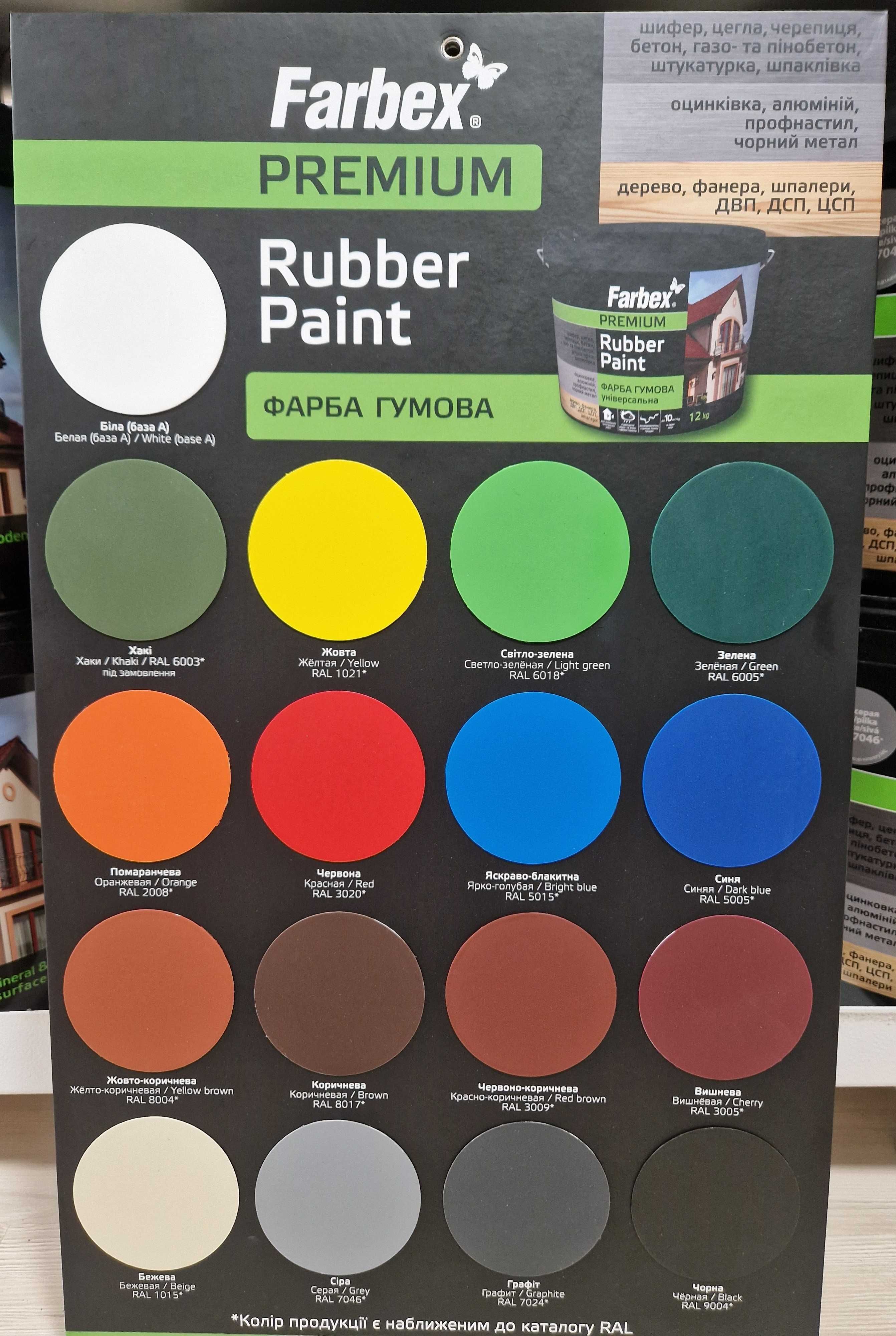 Гумова фарба FARBEX RUBBER PAINT Інтер'єрна Фасадна Резиновая краска