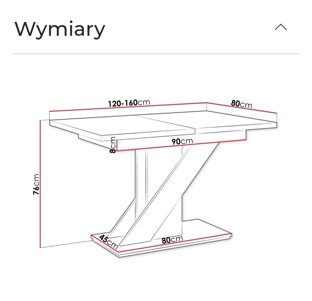 Stół kuchenny jadalnia salon biały połysk 120x80 rozkładany 120-160