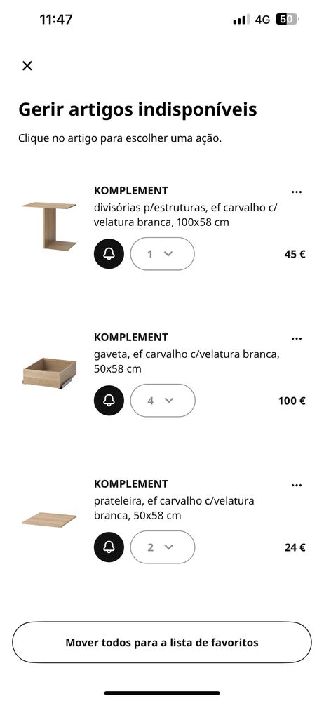 Vendo acessorios para roupeiro Ikea