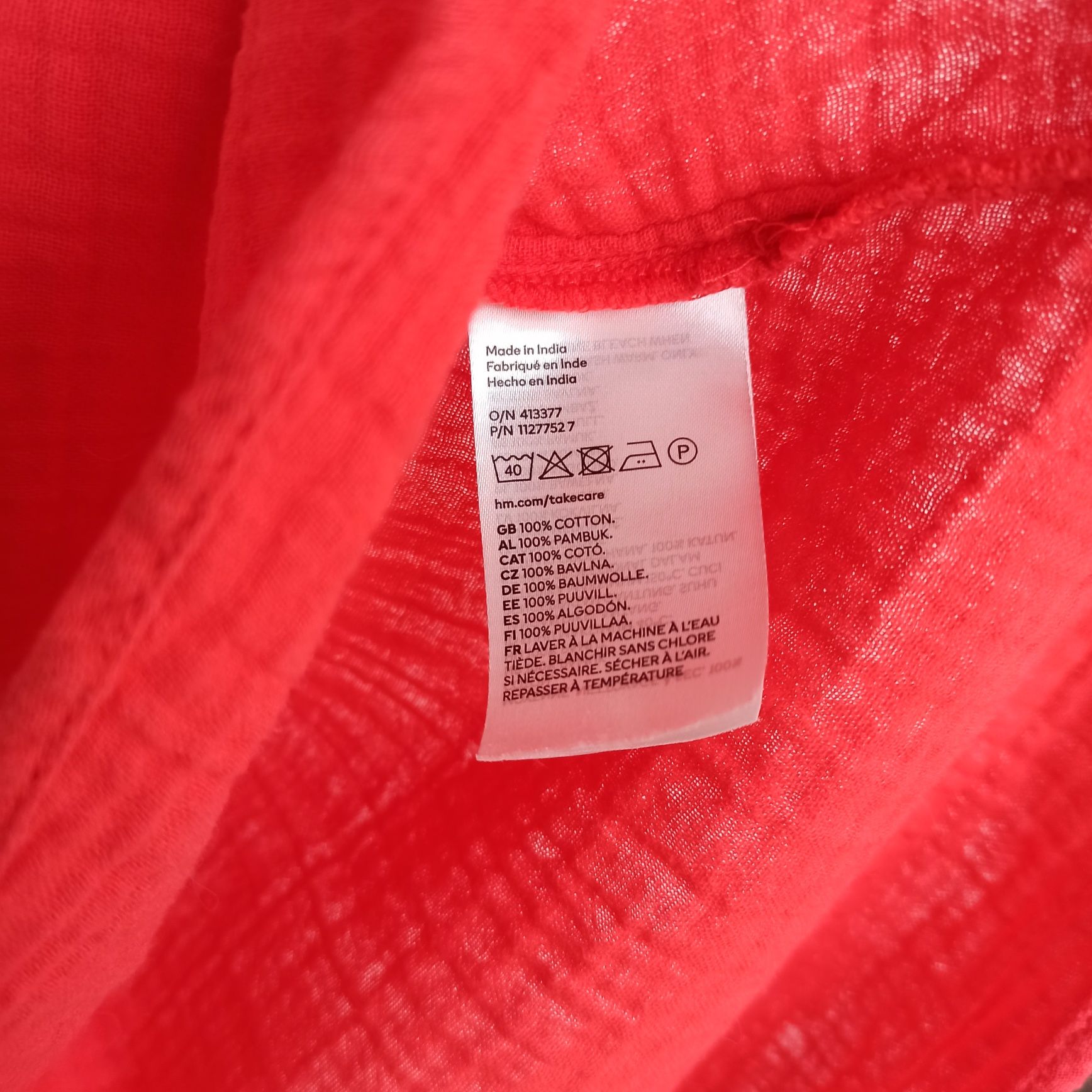H&M XL 2XL 3XL letnia czerwona muślinowa sukienka z długim rękawem
