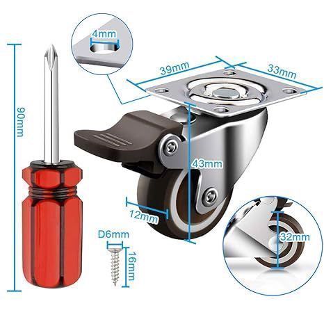 4 kółka śred. 3,2cm na płytcie obrotowej + hamulce