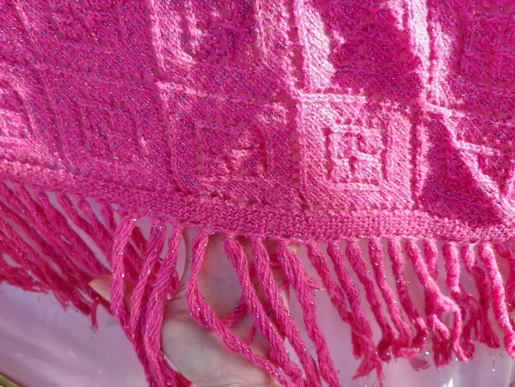 Шарф - хустка рожевий з люрексом і бахромою