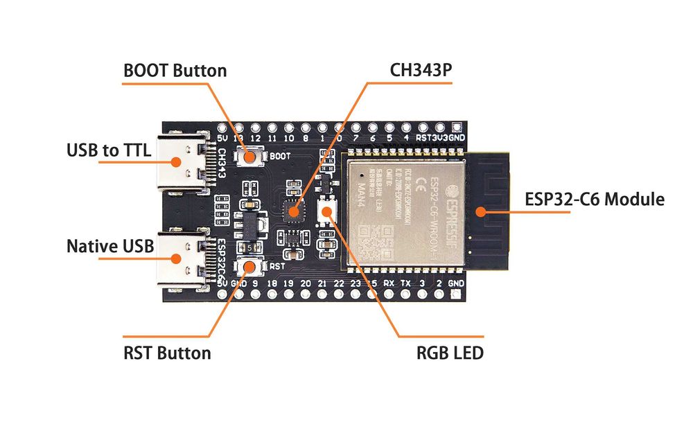 Development Board ESP32-C6-WROOM-1 N8 Zigbee, Thread, WiFi, Bluetooth
