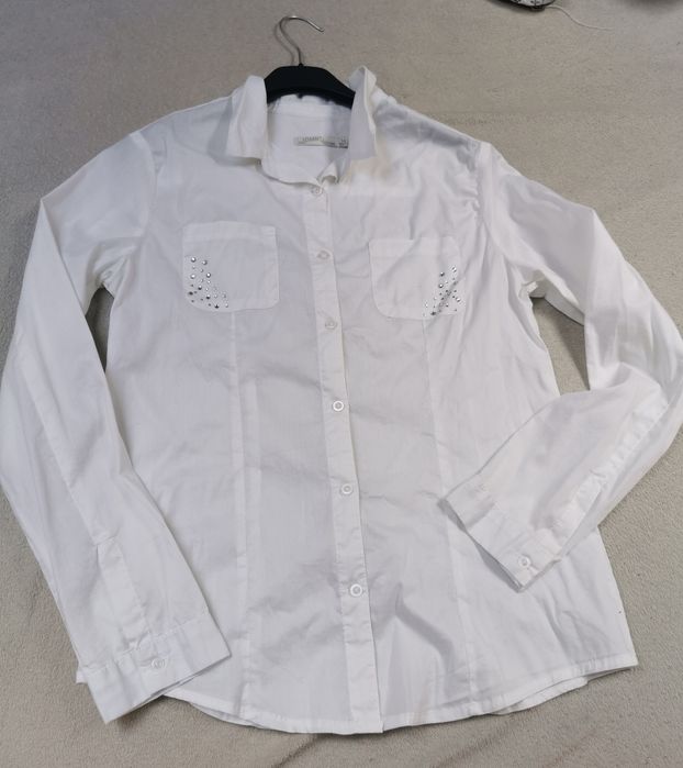 Biała elegancka koszula z cekinami 152 rozpoczęcie roku szkolnego