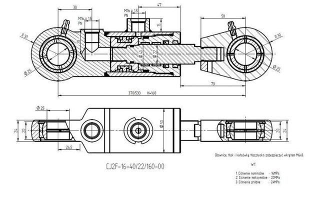 Siłownik cylinder hydrauliczny wysuw skok 160 mm - BIZON itp