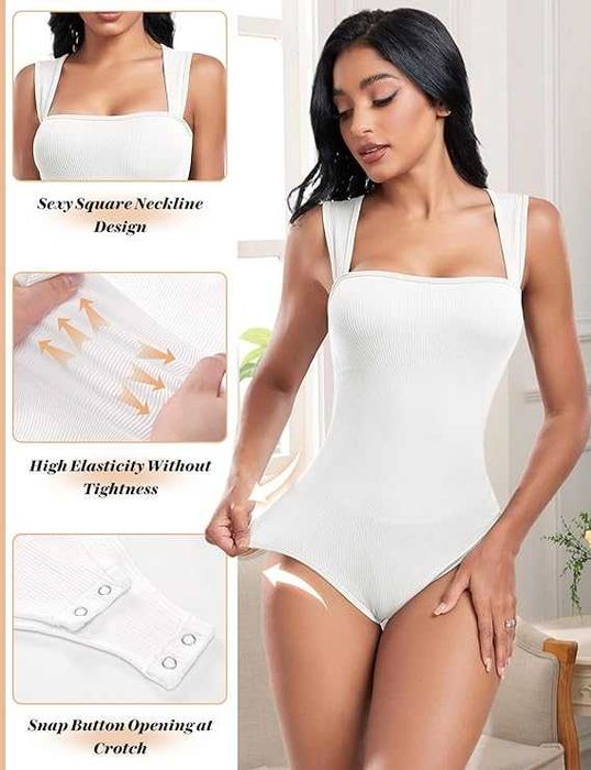 Białe prążkowane body modelujące L