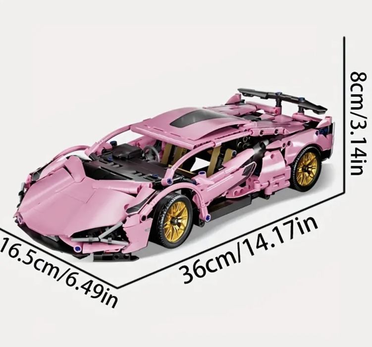 Контсруктор 1300 дет спортивна машина 36*17см lego technic рожева