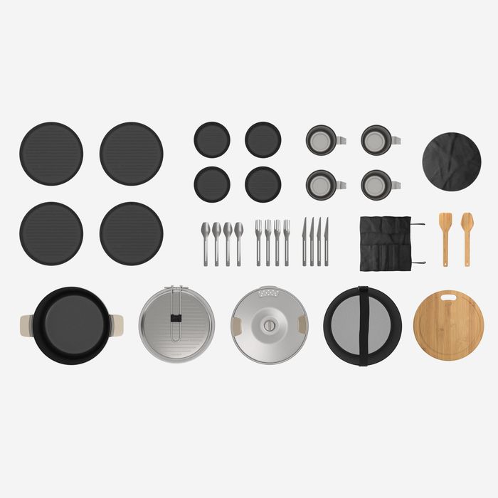 Conjunto de cozinha 900 XL de campismo em aço inox + antiaderente 4P