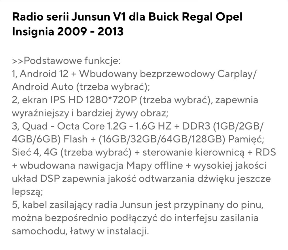 Junsun V1 Pro inteligentny system do Opel Insignia 2009 - 2013