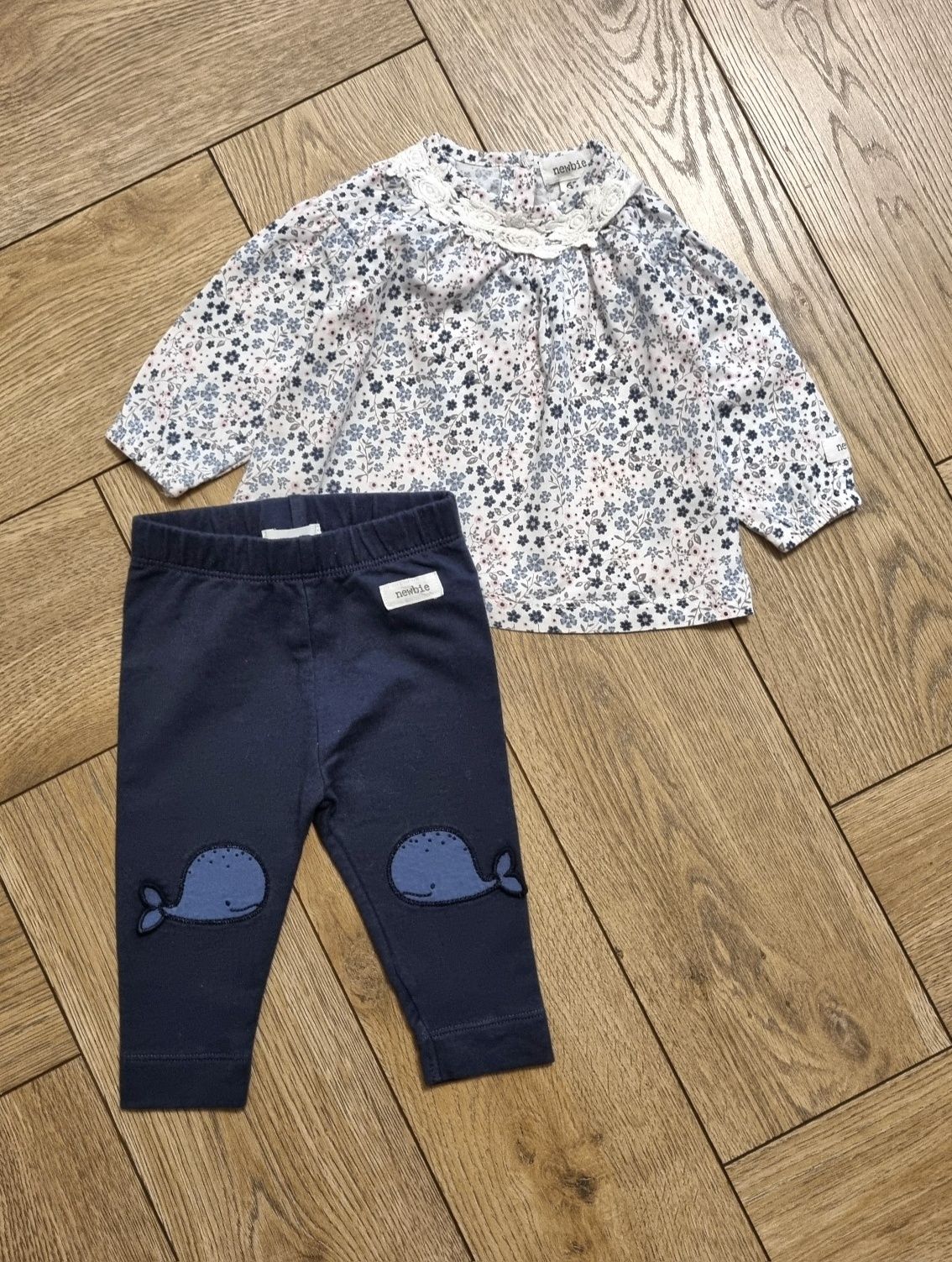 Zestaw ubrań rozm. 62 Newbie bluzka kwiaty koronka  legginsy wieloryb