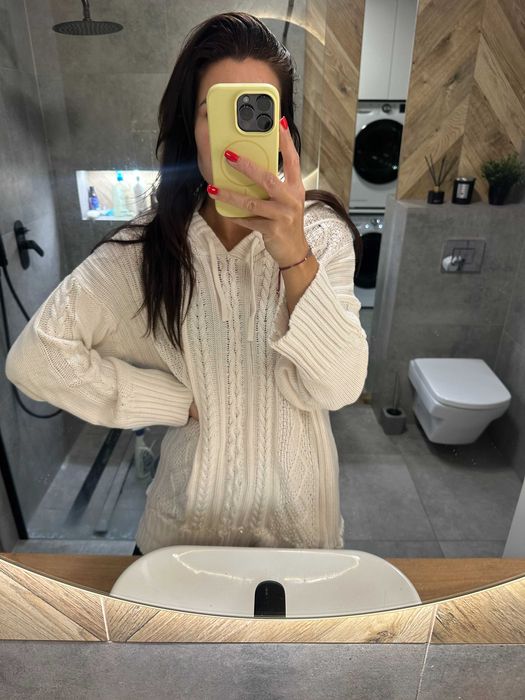 Długi pleciony kremowy sweter NEXT oversize