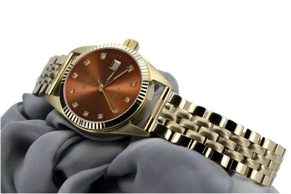 Złoty zegarek bransoletą damską 14k Geneve lw020ydbrz&lbw008y Katowice