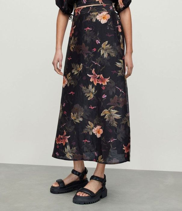 Юбка макси из шёлка и льна  в цветочный принт all saints L-XL/12-14