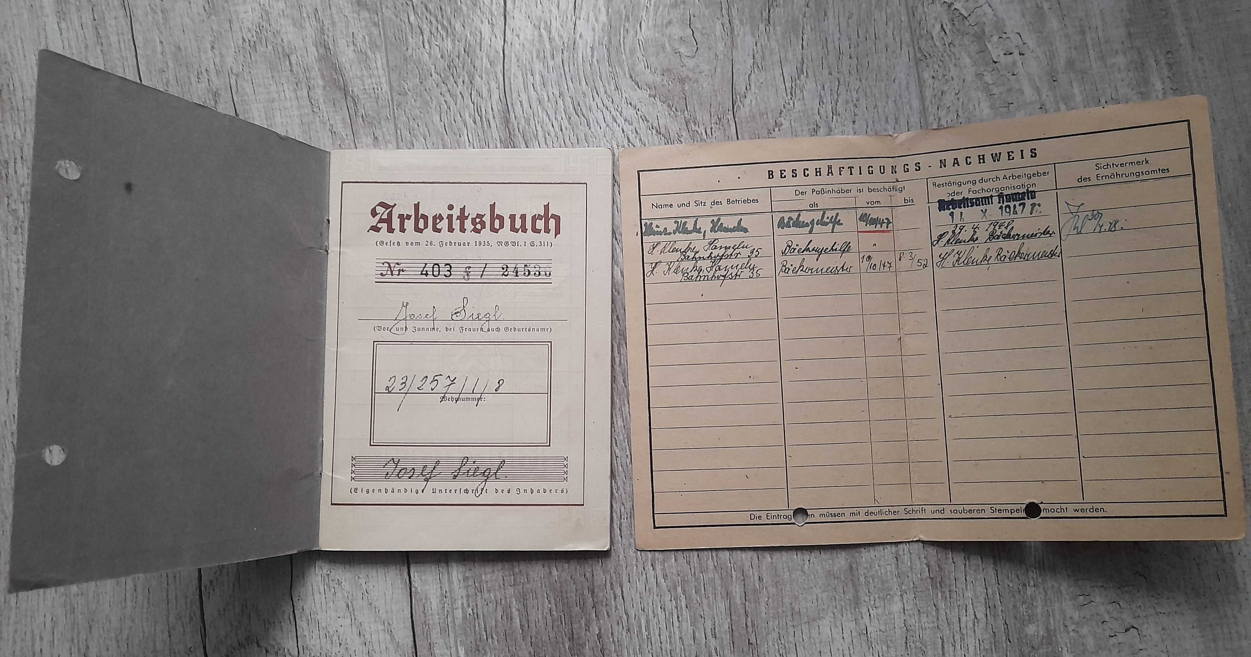 książka pracy arbeitsbuch rzesza i arbeits pass Niemcy,