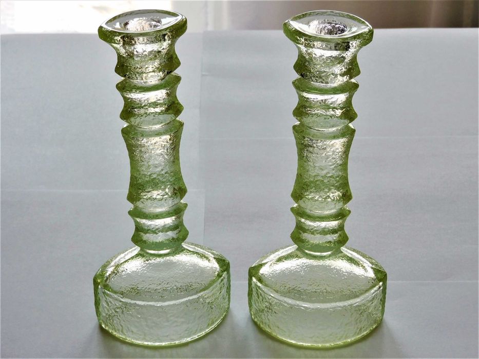 ZIELONE 2 Świeczniki Sahara Ząbkowice szkło PRL Drost świecznik UNIKAT