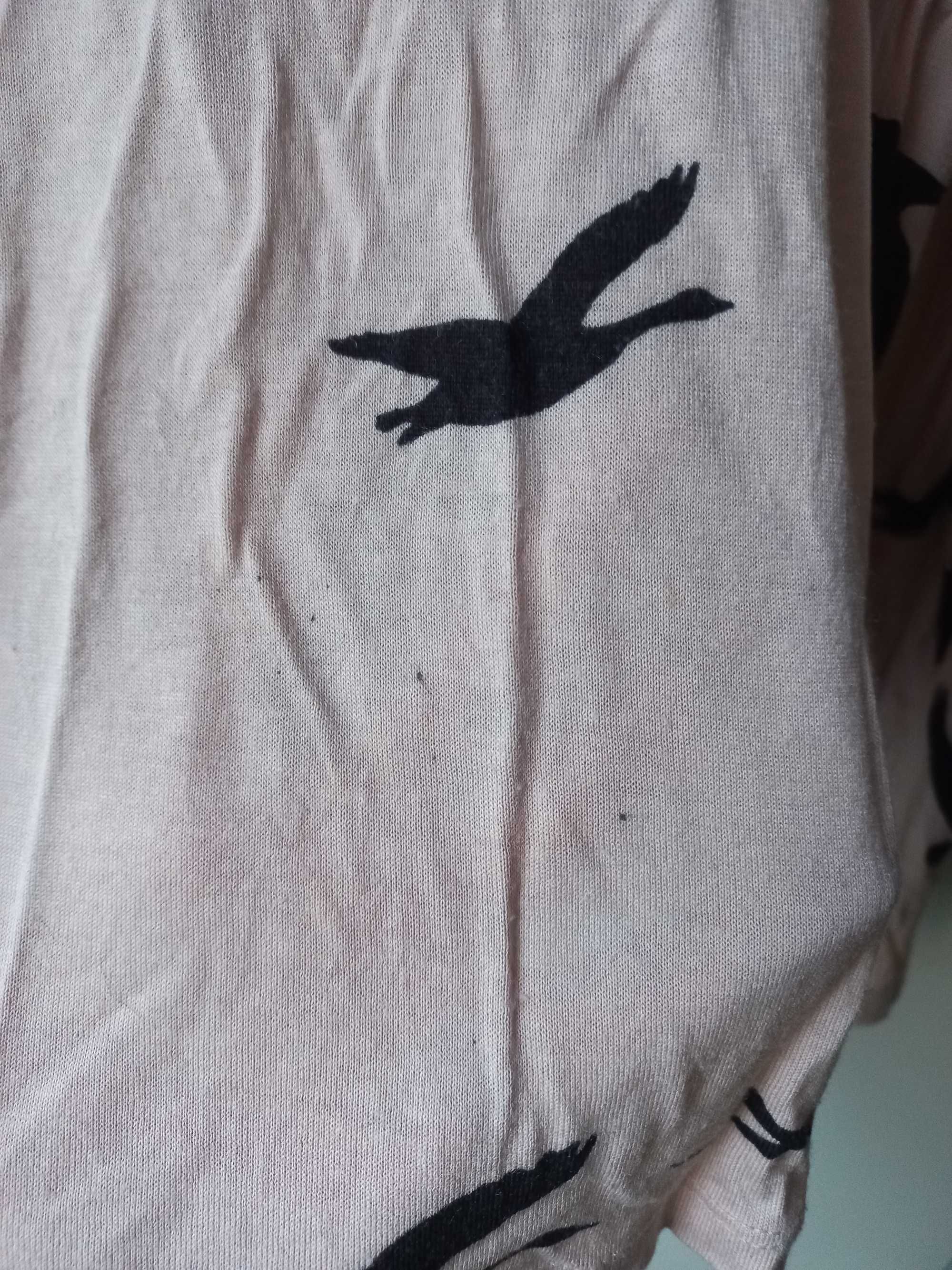 Jasnoróżowa lekka bluzka z długim rękawem ze wzorem ptaków H&M