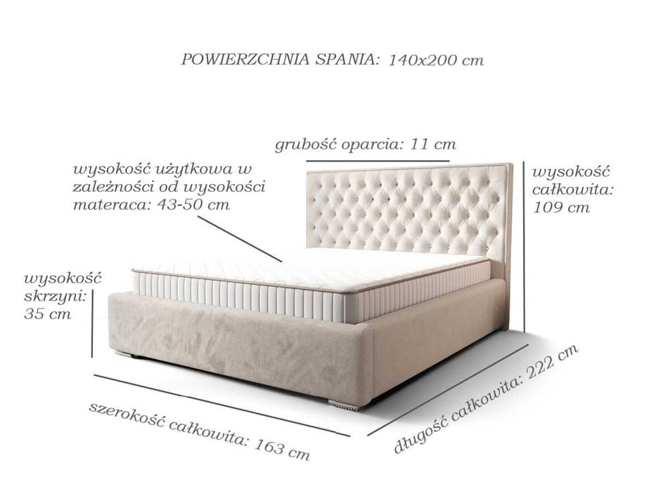 Pikowane Łóżko Podwójne Ze Stelażem Pojemnikiem Wybór Rozmiarów PANAMA