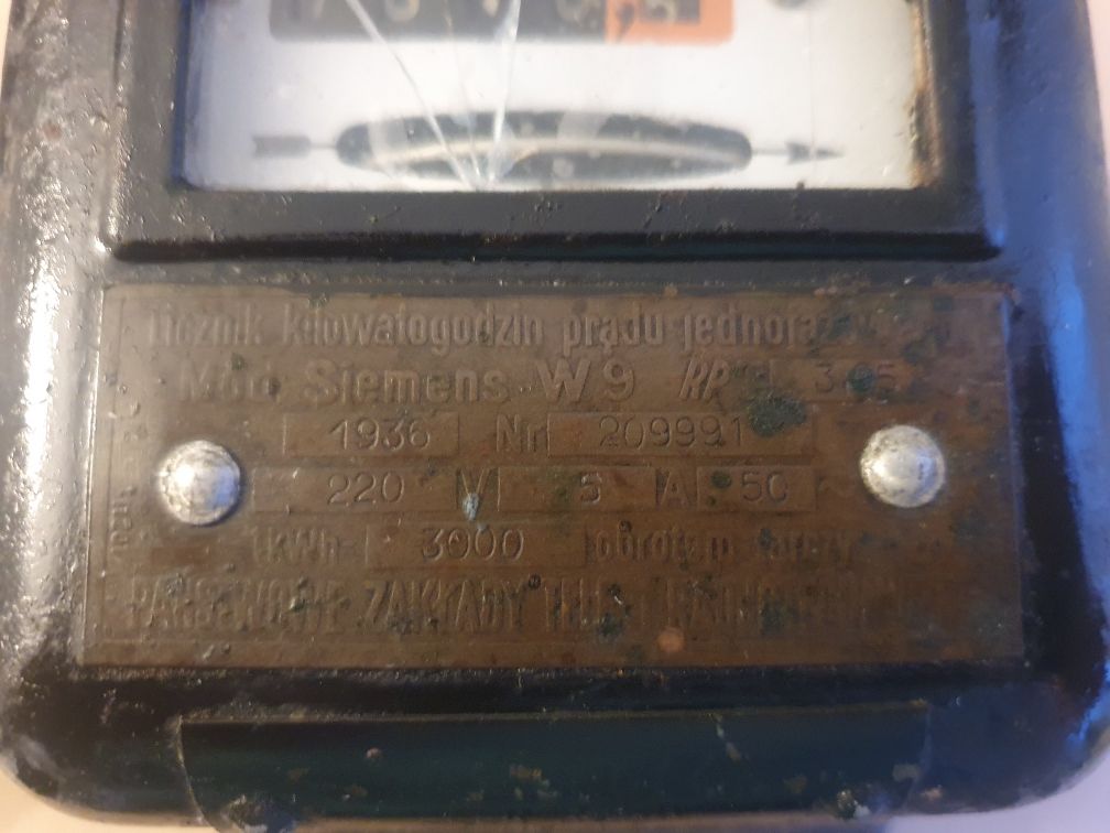 Stary przedwojenny licznik prądu 1936 antyk