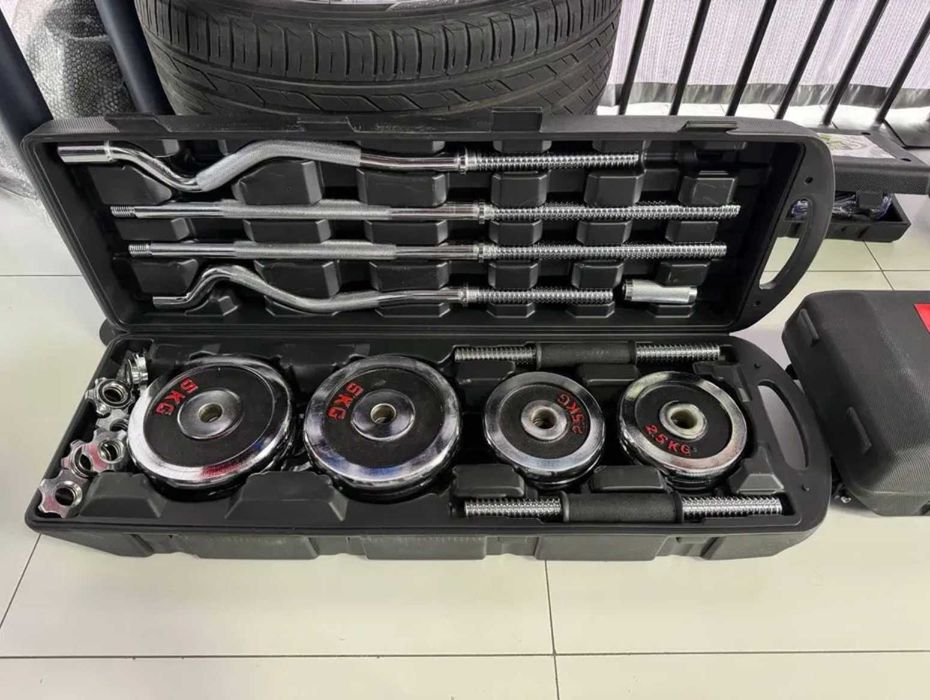 Набір гантель з двома грифами York 55кг в кейсі