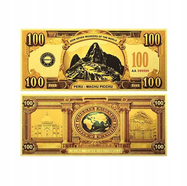 Złote Banknoty Kolekcjonerskie 7 Cudów Świata Komplet UNC