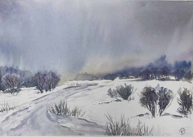 Картина «Зимове небо», акварель, пейзаж