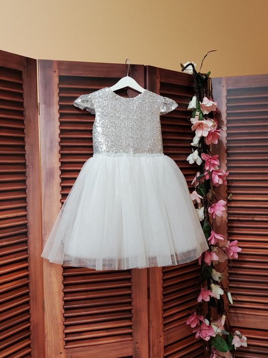 Блискуче срібне плаття 116-128 на новорічний ранок, платье на утренник