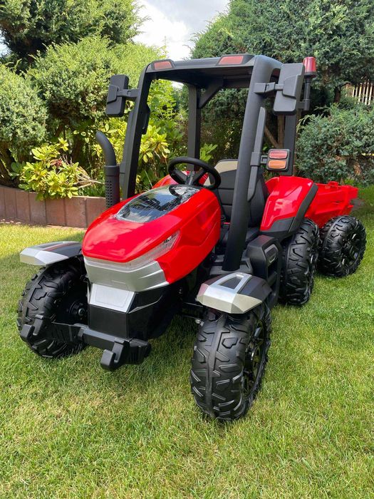 Traktor na akumulator z przyczepą 24v 2x200 Wat Skóra Miękkie koła