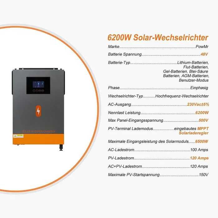 Інвертор гібридний off-grid EASUN 6.2kW-48V - солнечный гридинвертор