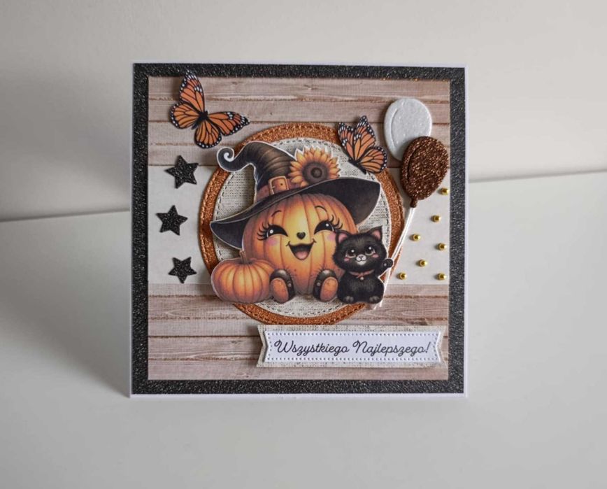 Kartka ręcznie robiona na urodziny  dynia Halloween