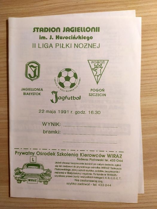 program meczowy Jagiellonia Białystok- Pogoń Szczecin 1991