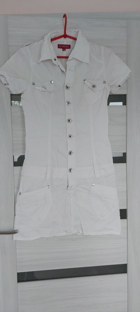 Bialy kombinezon sukienka dżinsowa jeansowa  vintage spodnica i bluzka