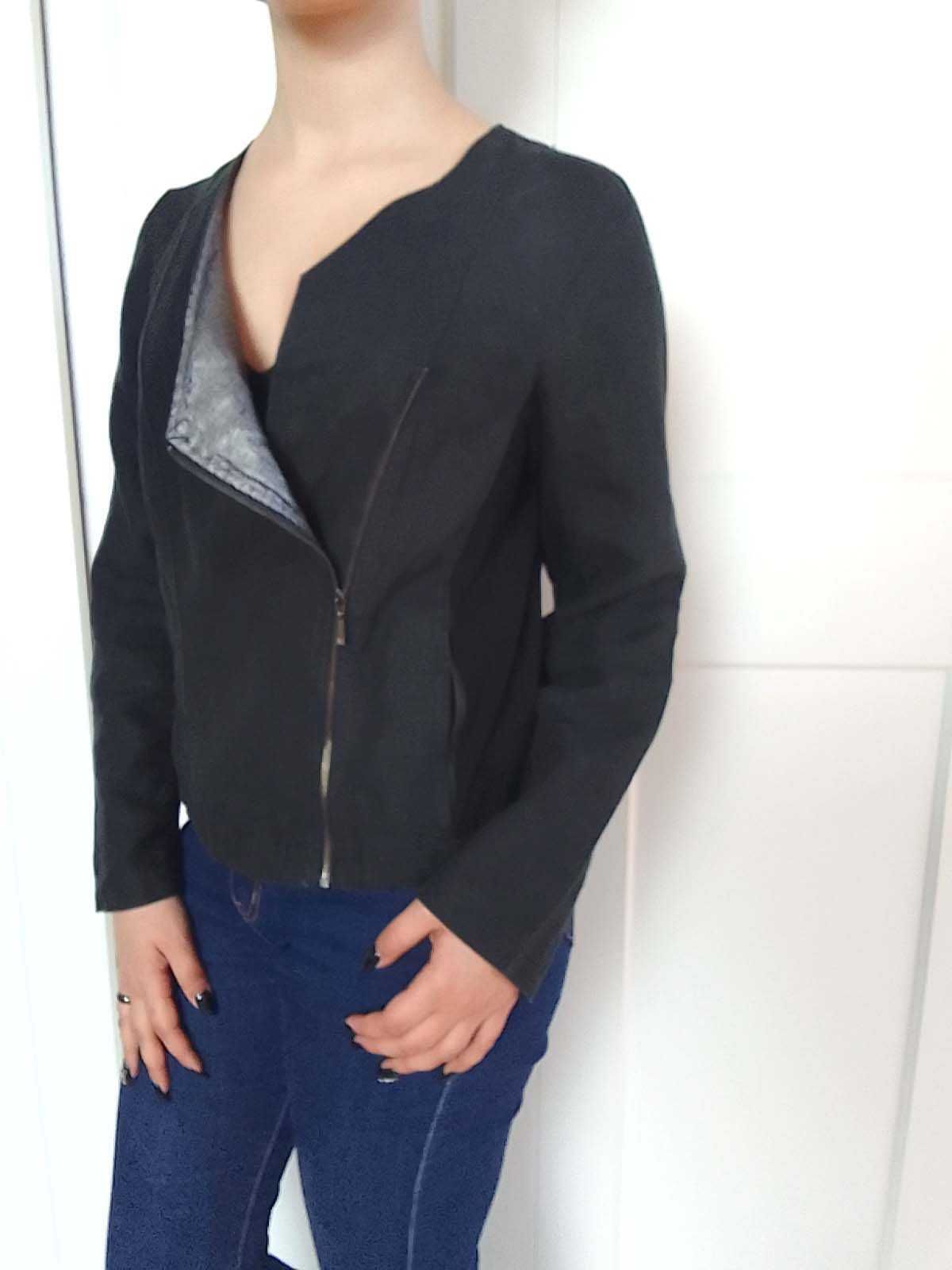 Lniany czarny żakiet wdzianko vintage 100% len puro lino M L 38 40