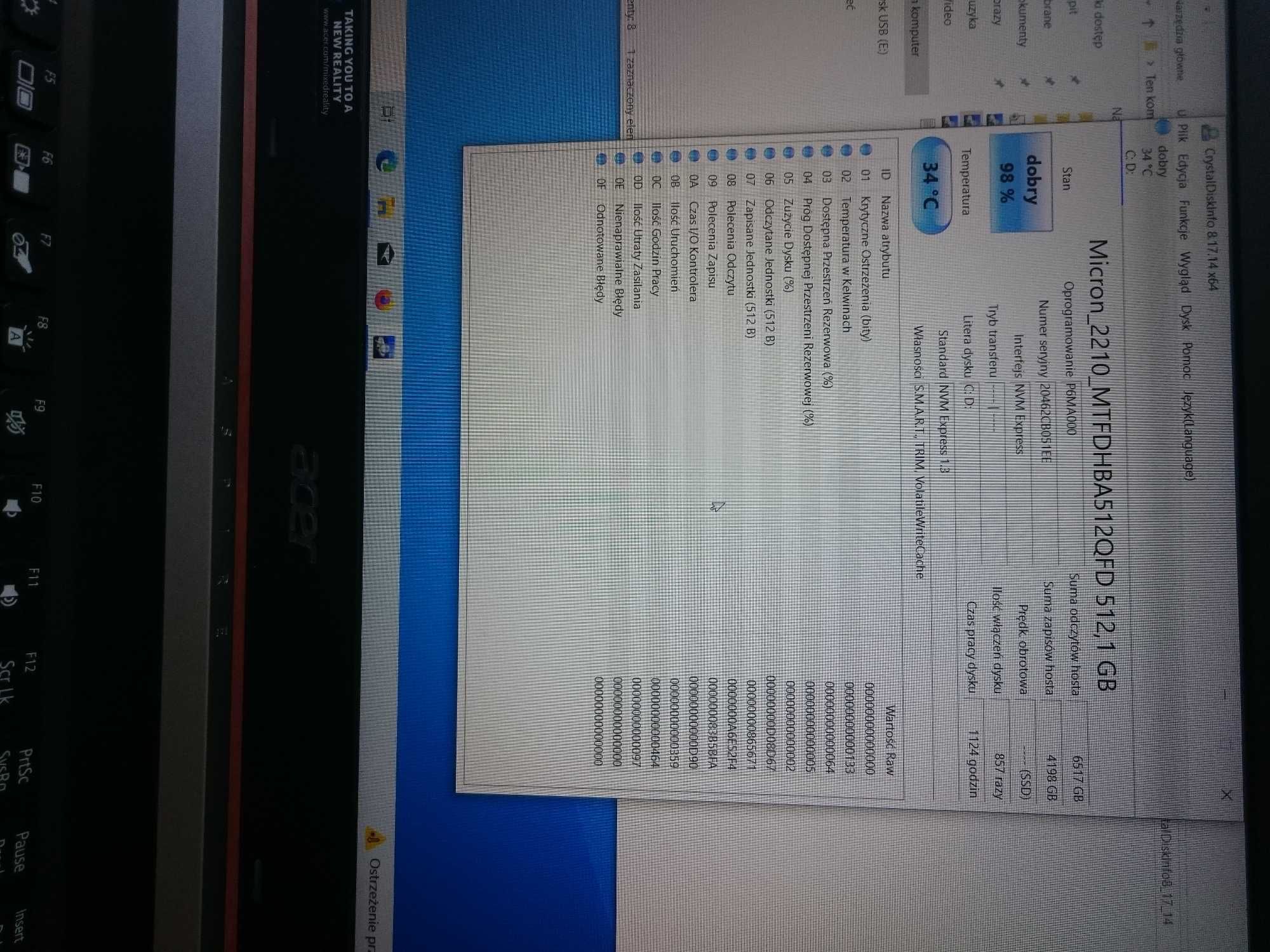 Laptopa Acer a715-72g 15cali (i7-8750H, ddr4 16GB, dysk 512, gtx1050ti