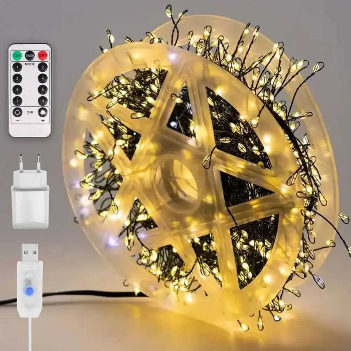 Універсальна LED Гірлянда Мішура на Котушці з Пультом (USB + 220В)